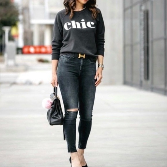 Anthropologie | Sol Angeles Black Gray Chic' Sweatshirt Medium - Picture 2 of 7